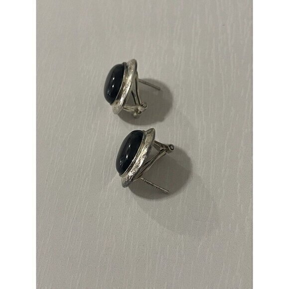 Onyx‎ Stud Earrings Vintage Style Silver Tone Classic Jewelry - Picture 2 of 2